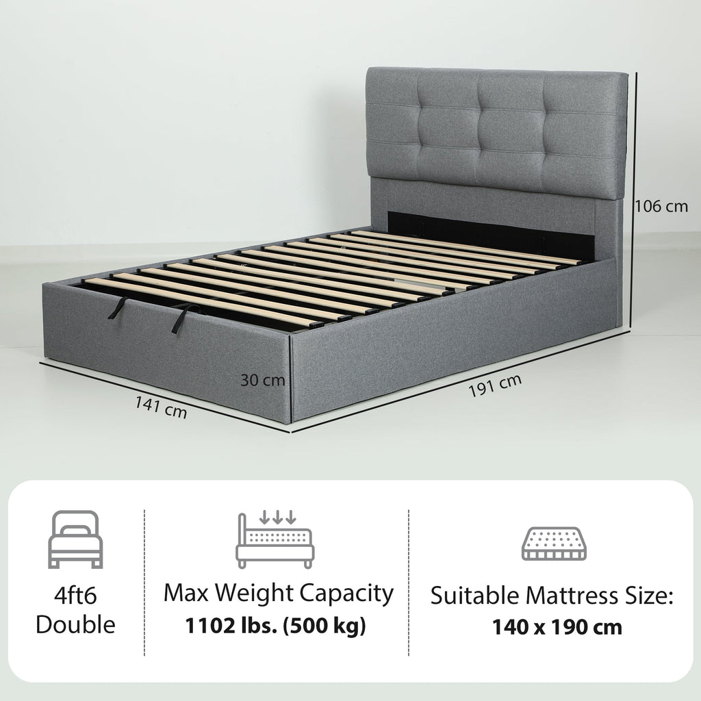 HOMCOM 4ft6 Double Ottoman Bed with Gas Lift Storage - Grey