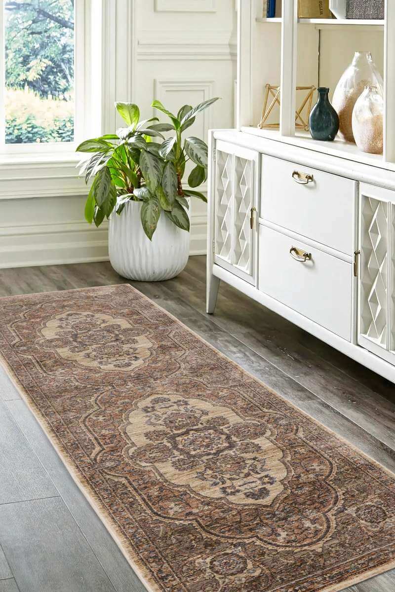 Raja Medallion Vintage Rug – Brown Heritage Elegance