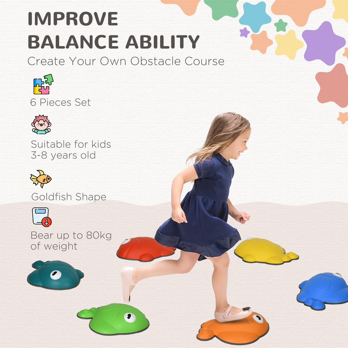 AIYAPLAY Stepping Stones Kids, 6 Pcs Balance Stepping Stones for Sensory
