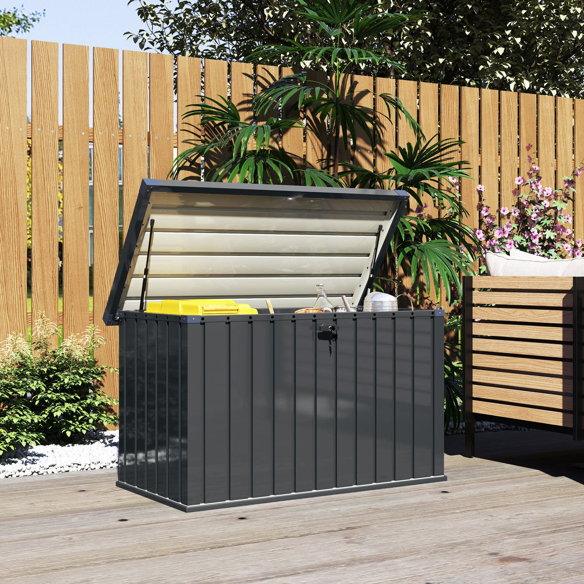 Outsunny 400L Waterproof Metal Outdoor Storage Box with Lock and Keys