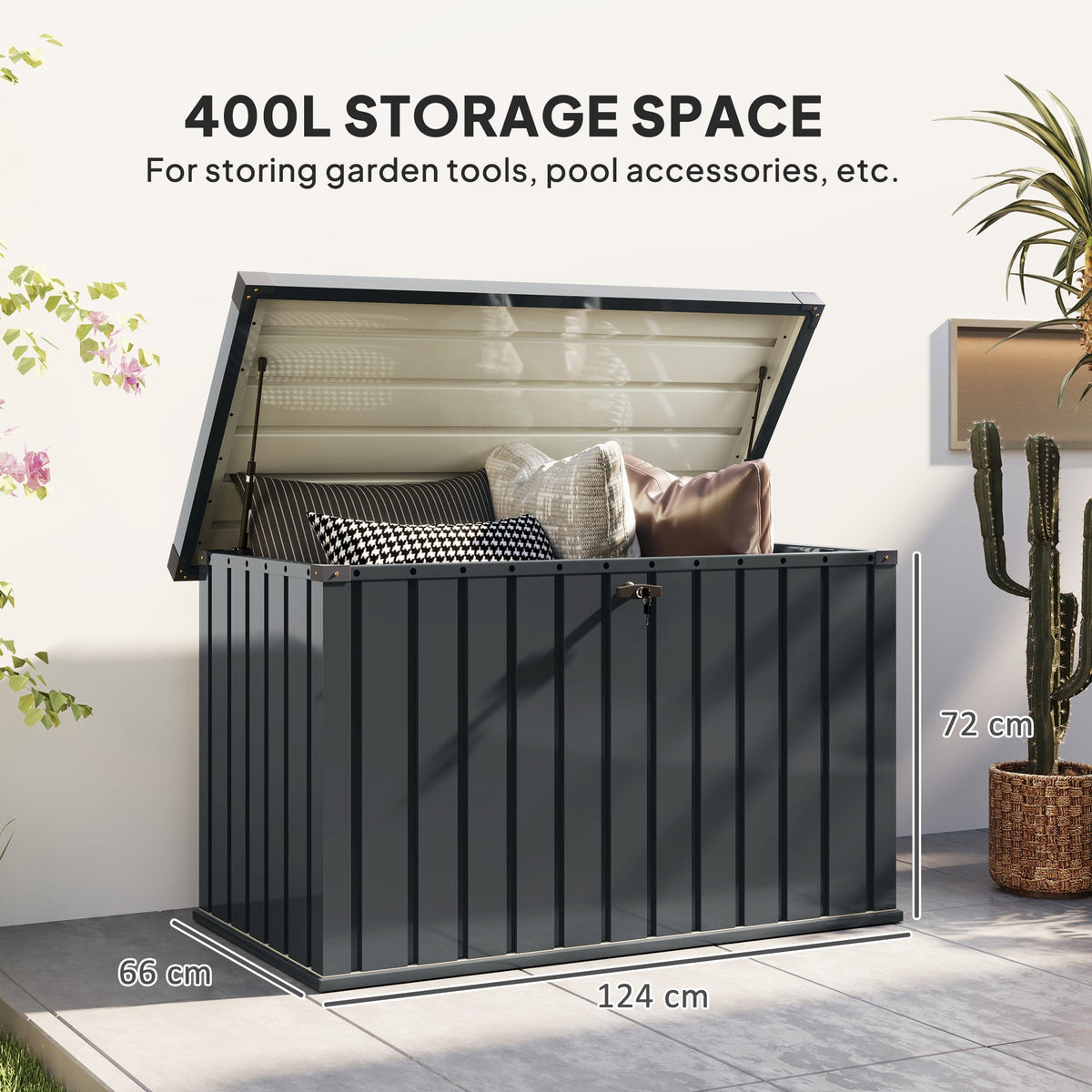 Outsunny 400L Waterproof Metal Outdoor Storage Box with Lock and Keys