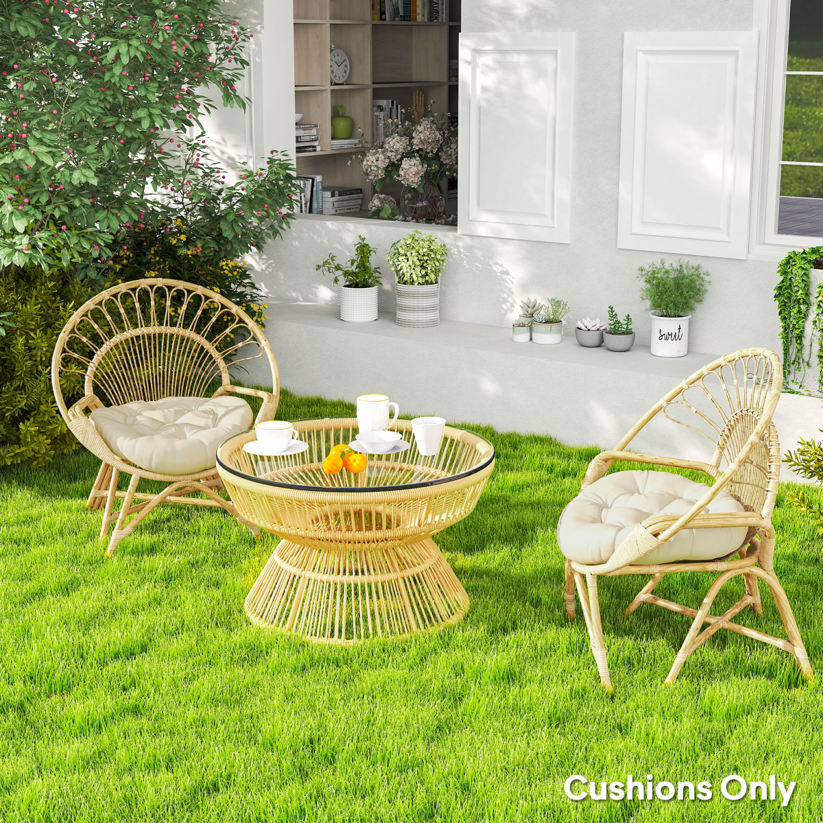 Outsunny Outdoor Seat Cushions Set of 2, Tufted Round Chair Pads