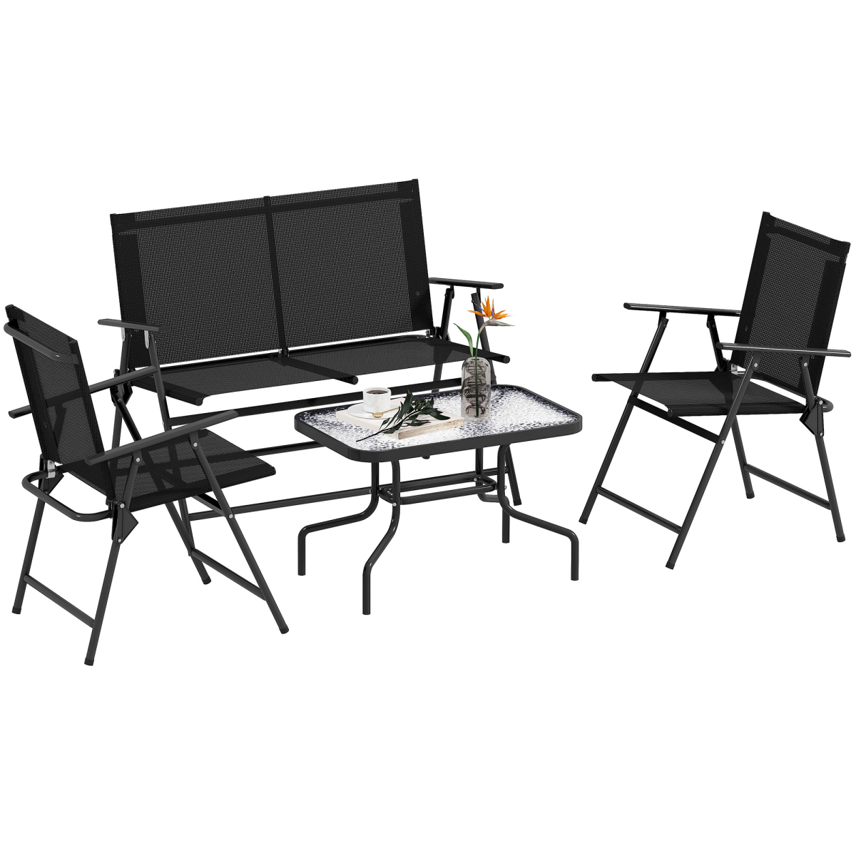 Outsunny Patio Furniture Set, Garden Set w/ Table, Foldable Chairs, a Loveseat