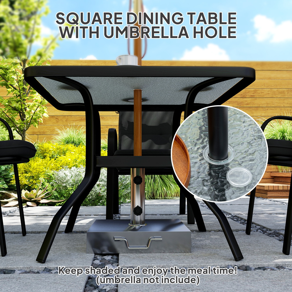 Outsunny Garden Dining Set, Glass Table w/ Umbrella Hole