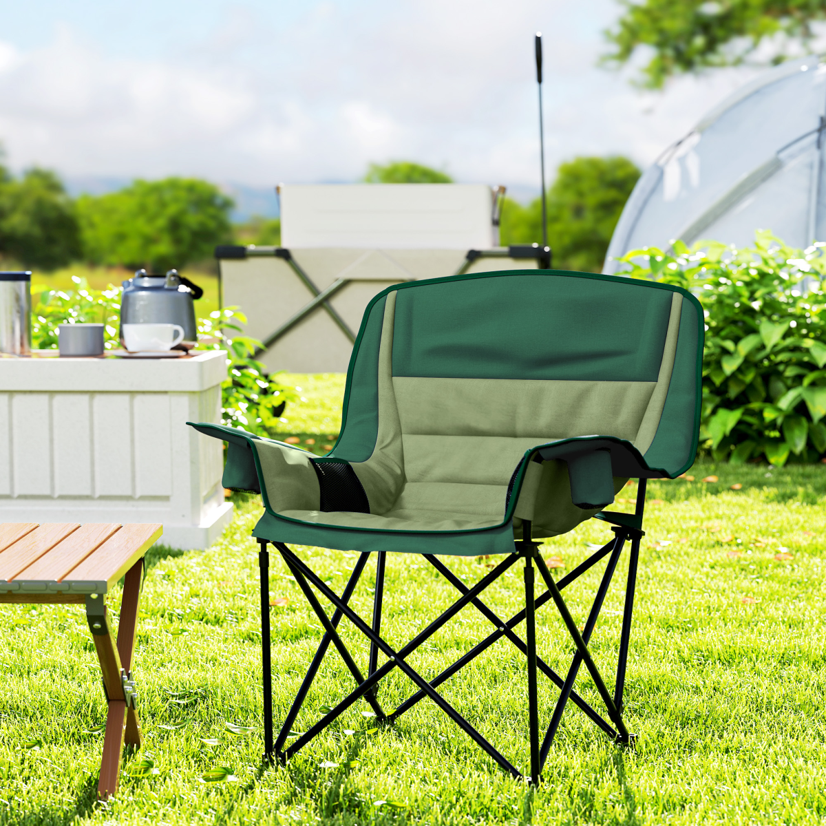 Outsunny Camping Chair for Adults, Padded Folding Chair
