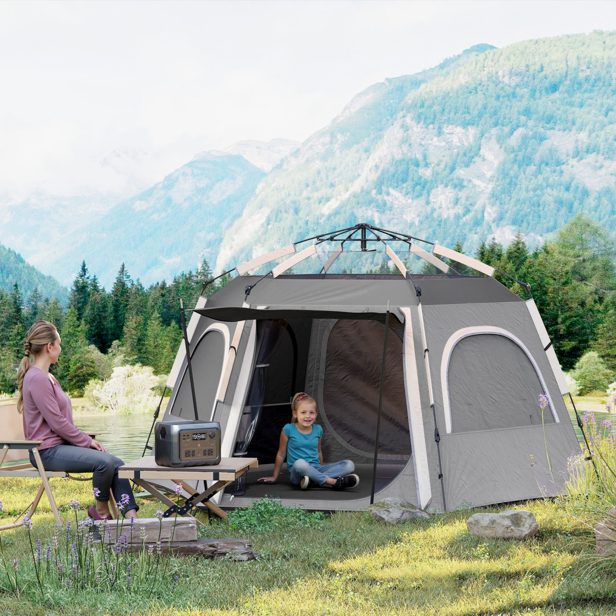 Outsunny Instant Camping Tent, 4 Person Easy Setup Dome Tent