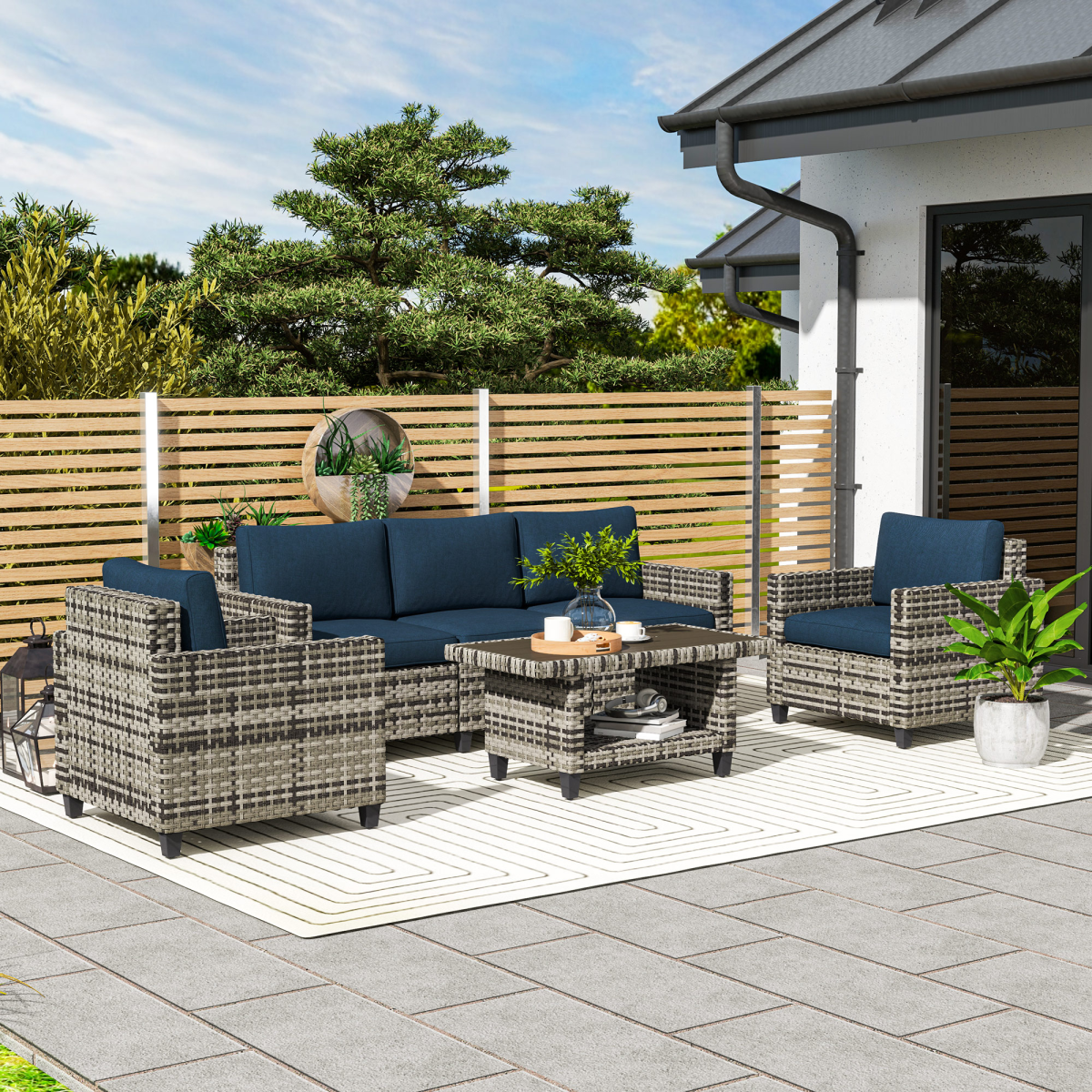 Outsunny 5 Seater Wicker Outdoor Furniture Set for Balcony