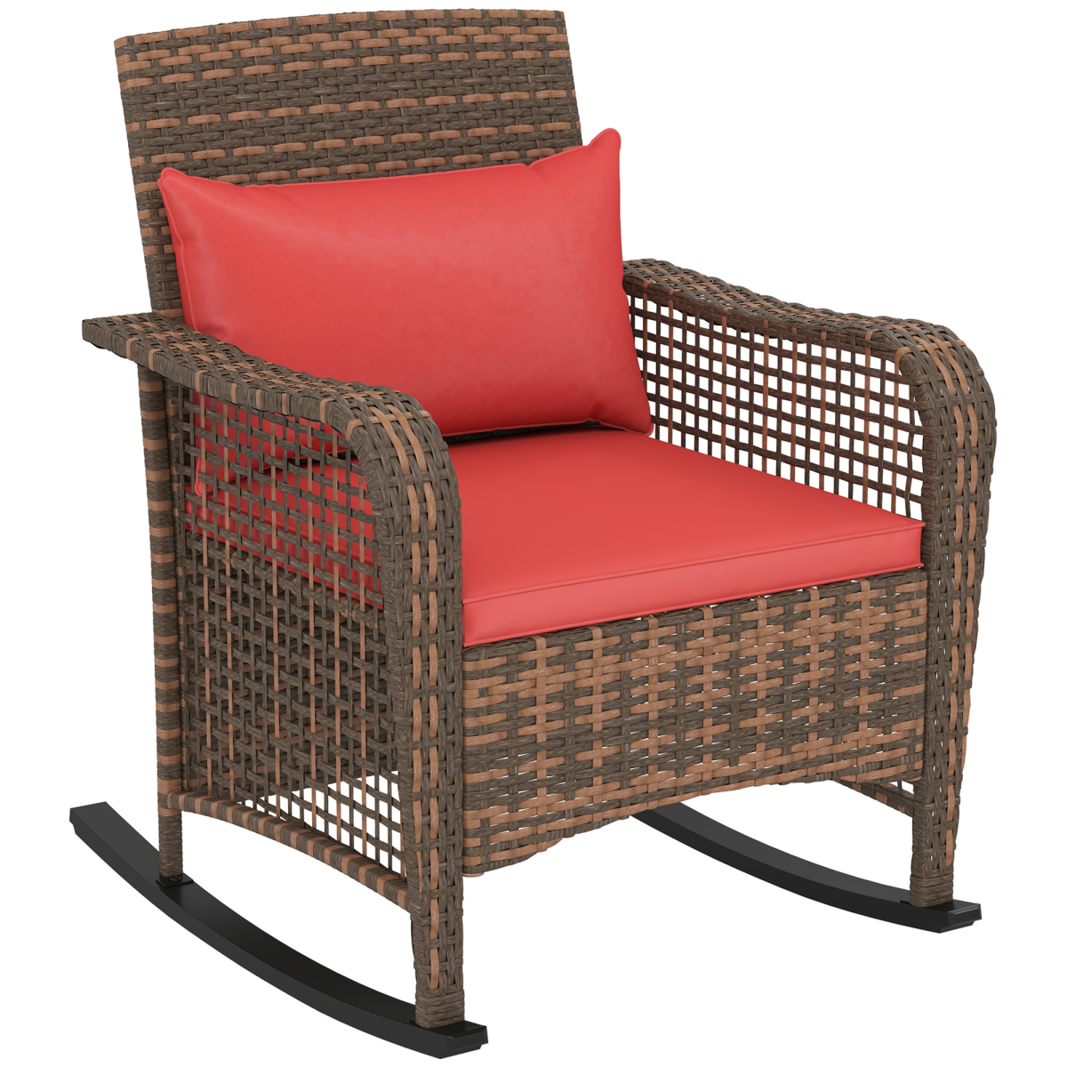 Outsunny Rattan Garden Rocking Chair w/ Seat and Back Cushions
