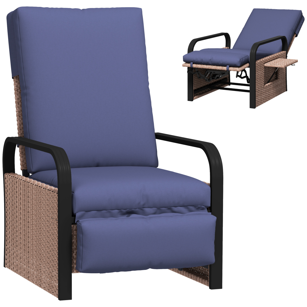 Outsunny Rattan Garden Recliner Chair Sun Lounger w/ Side Tray
