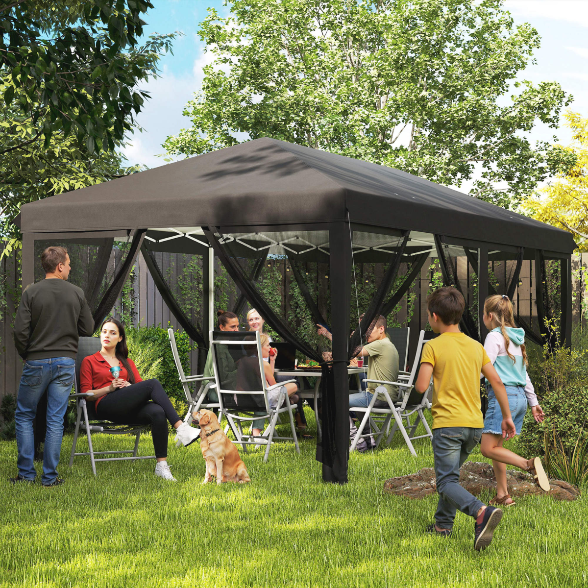 Outsunny 6 x 3(m) Pop Up Party Tent Canopy with 6 Removable Sidewalls
