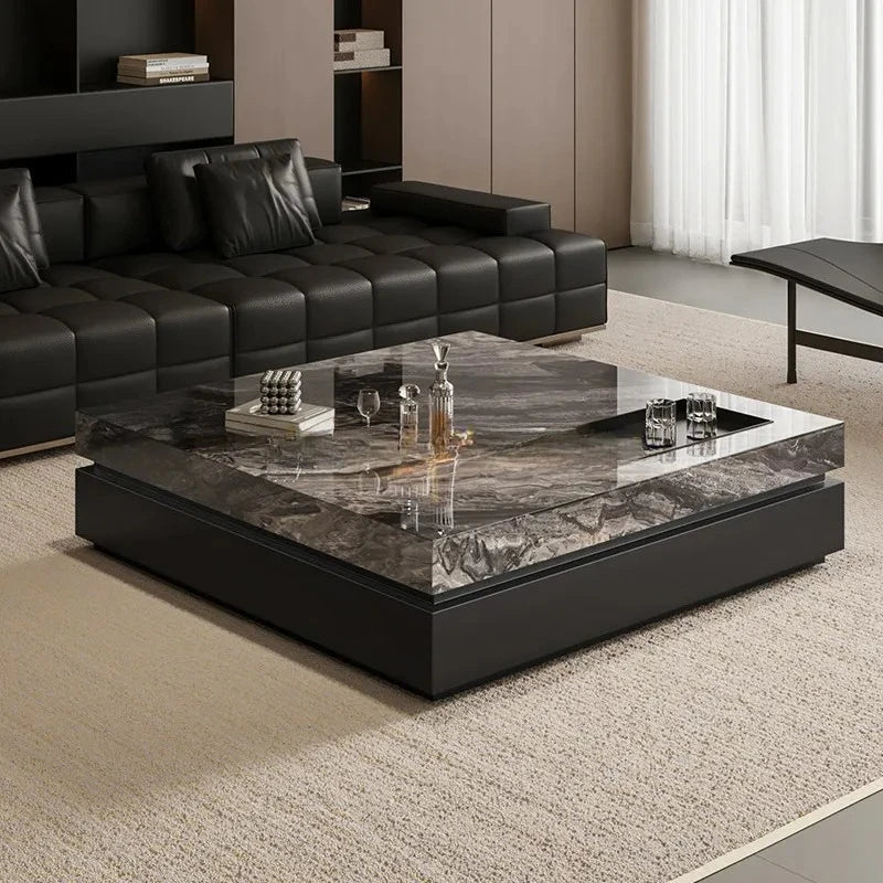 Nordic 2026 New Italian Minimalist Rock Slab Coffee Table Square Marble Pattern