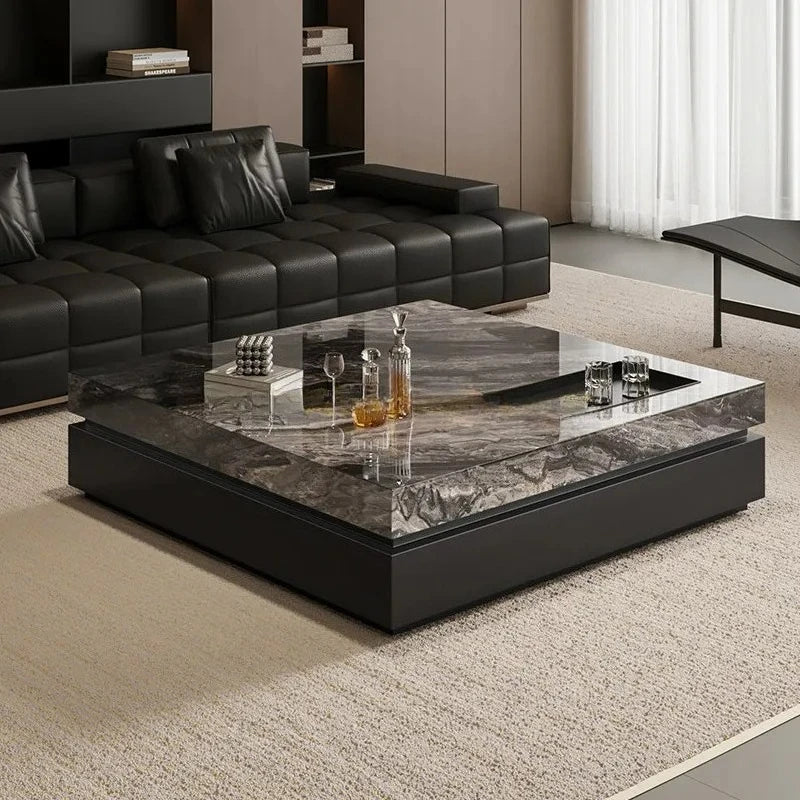 Nordic 2026 New Italian Minimalist Rock Slab Coffee Table Square Marble Pattern