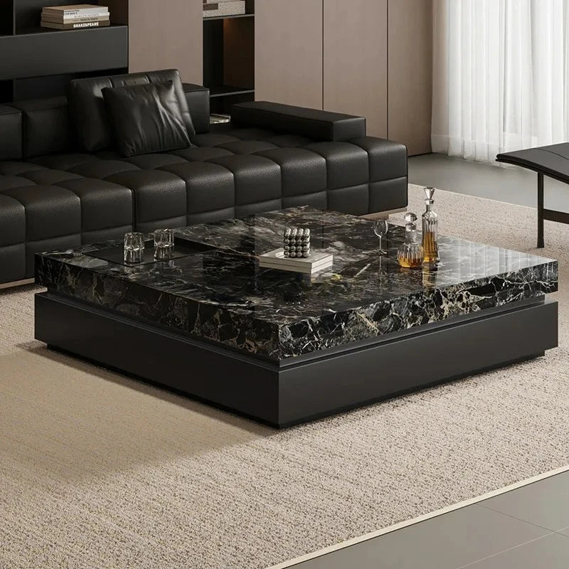 Nordic 2026 New Italian Minimalist Rock Slab Coffee Table Square Marble Pattern