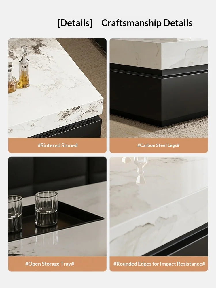 Nordic 2026 New Italian Minimalist Rock Slab Coffee Table Square Marble Pattern