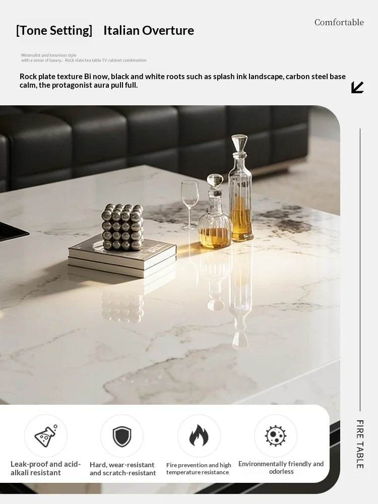 Nordic 2026 New Italian Minimalist Rock Slab Coffee Table Square Marble Pattern