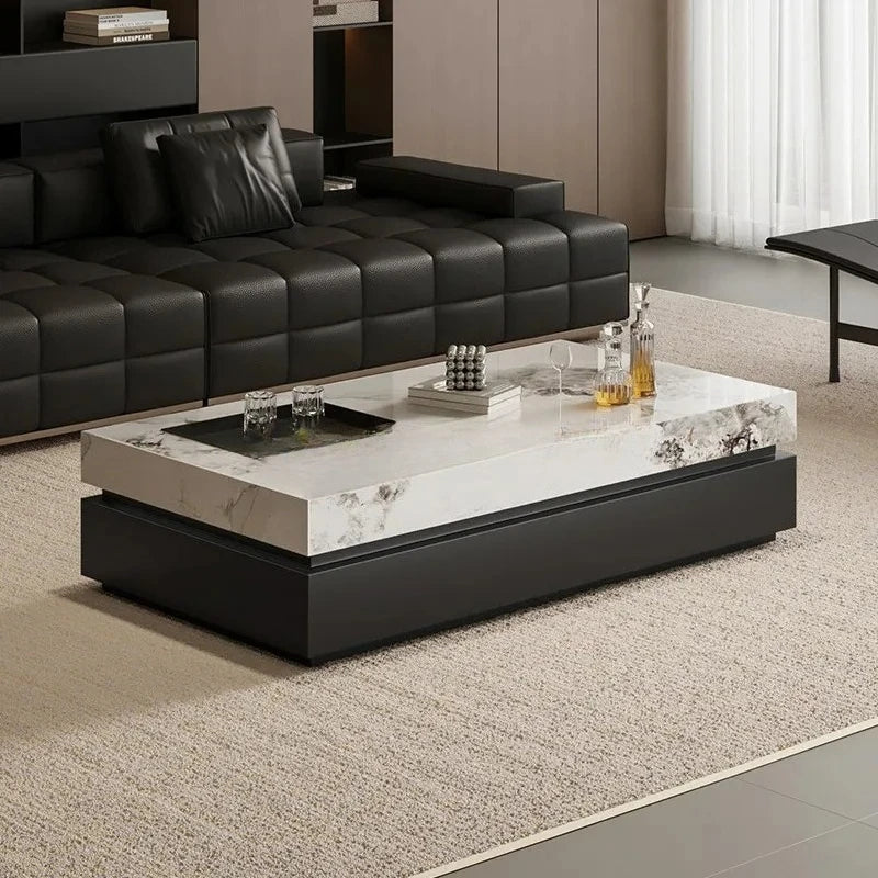 Nordic 2026 New Italian Minimalist Rock Slab Coffee Table Square Marble Pattern