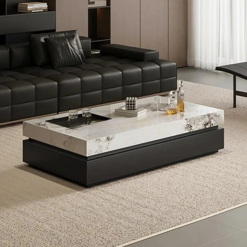 Nordic 2026 New Italian Minimalist Rock Slab Coffee Table Square Marble Pattern