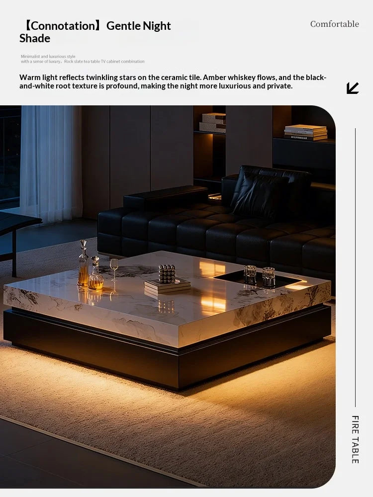 Nordic 2026 New Italian Minimalist Rock Slab Coffee Table Square Marble Pattern