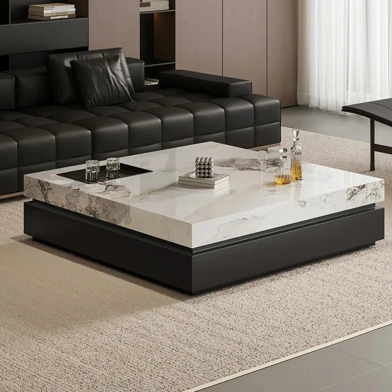 Nordic 2026 New Italian Minimalist Rock Slab Coffee Table Square Marble Pattern