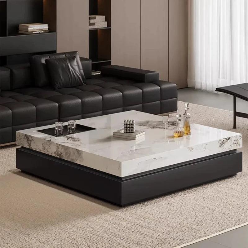 Nordic 2026 New Italian Minimalist Rock Slab Coffee Table Square Marble Pattern