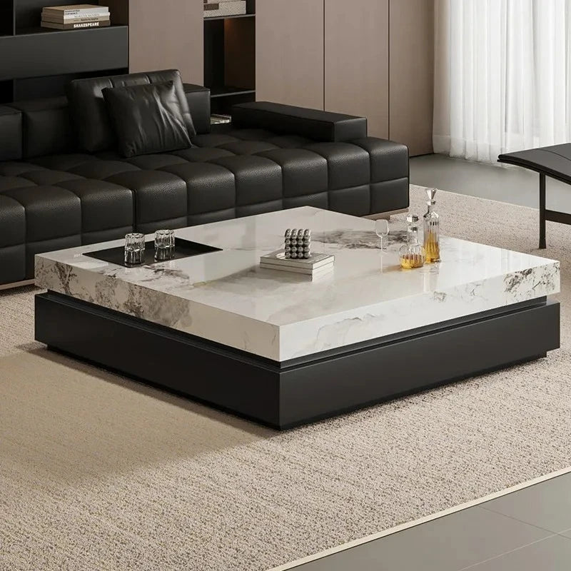 Nordic 2026 New Italian Minimalist Rock Slab Coffee Table Square Marble Pattern