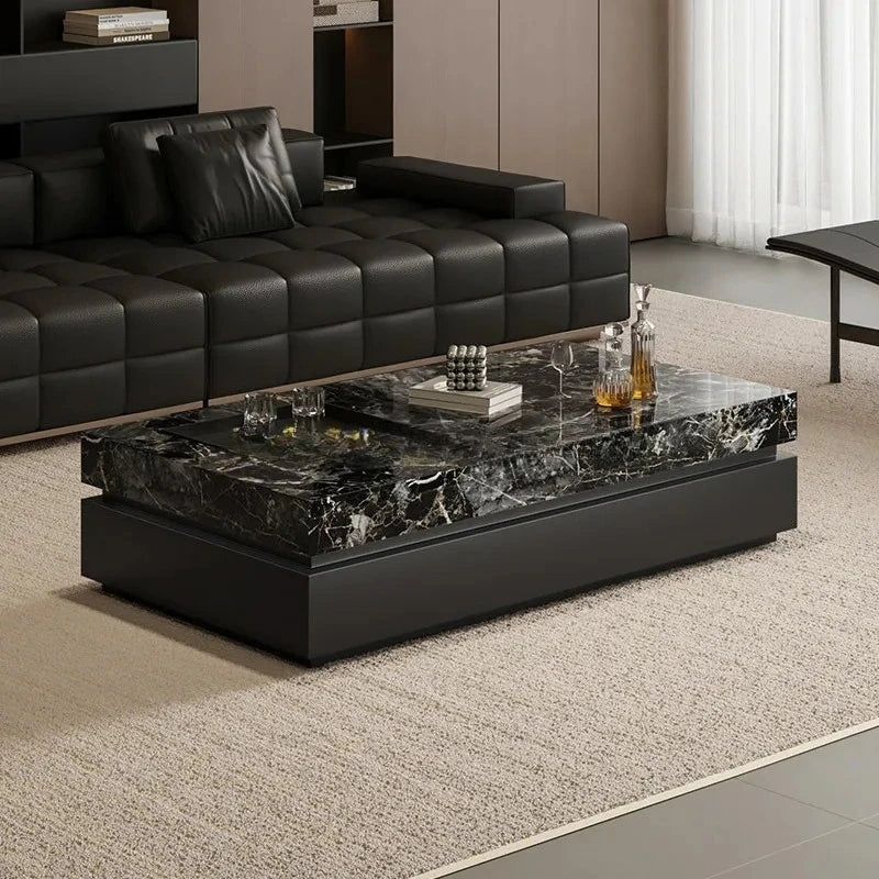 Nordic 2026 New Italian Minimalist Rock Slab Coffee Table Square Marble Pattern