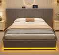 King Bed with LED Lighting, PU Leather Upholstered 5ft Bed with Hydraulic Storage