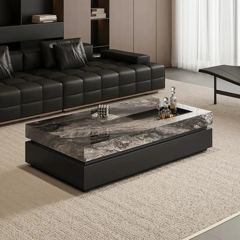 Nordic 2026 New Italian Minimalist Rock Slab Coffee Table Square Marble Pattern