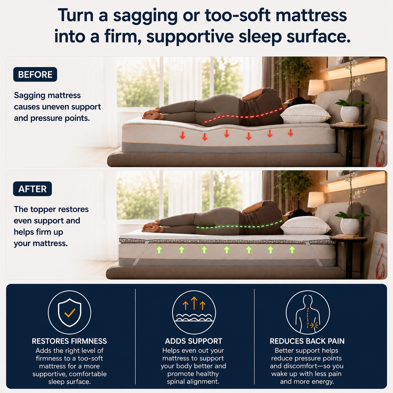 Brightr® Titan Mattress Topper | Firm & Medium Firm | 5 cm Reversible | Enhanced Back & Hip Support for Soft Mattresses