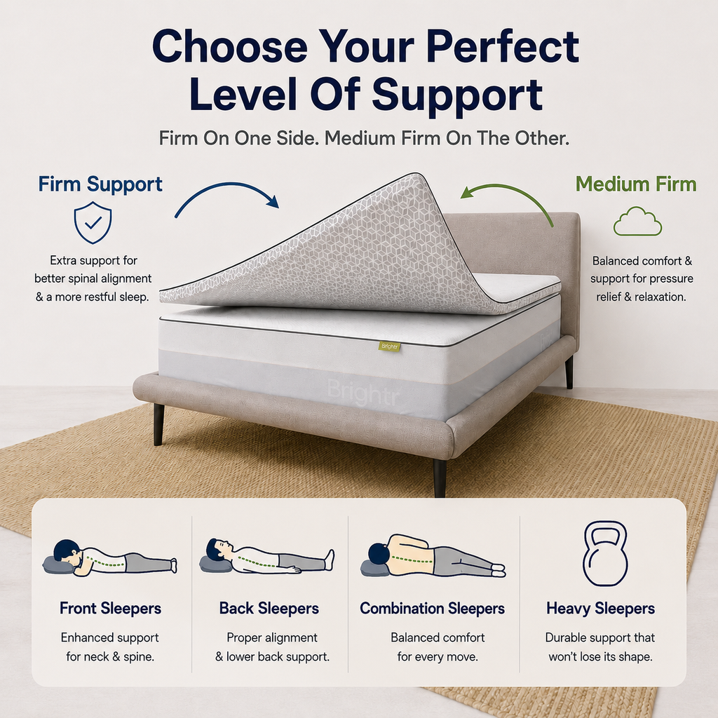 Brightr® Titan Mattress Topper | Firm & Medium Firm | 5 cm Reversible | Enhanced Back & Hip Support for Soft Mattresses
