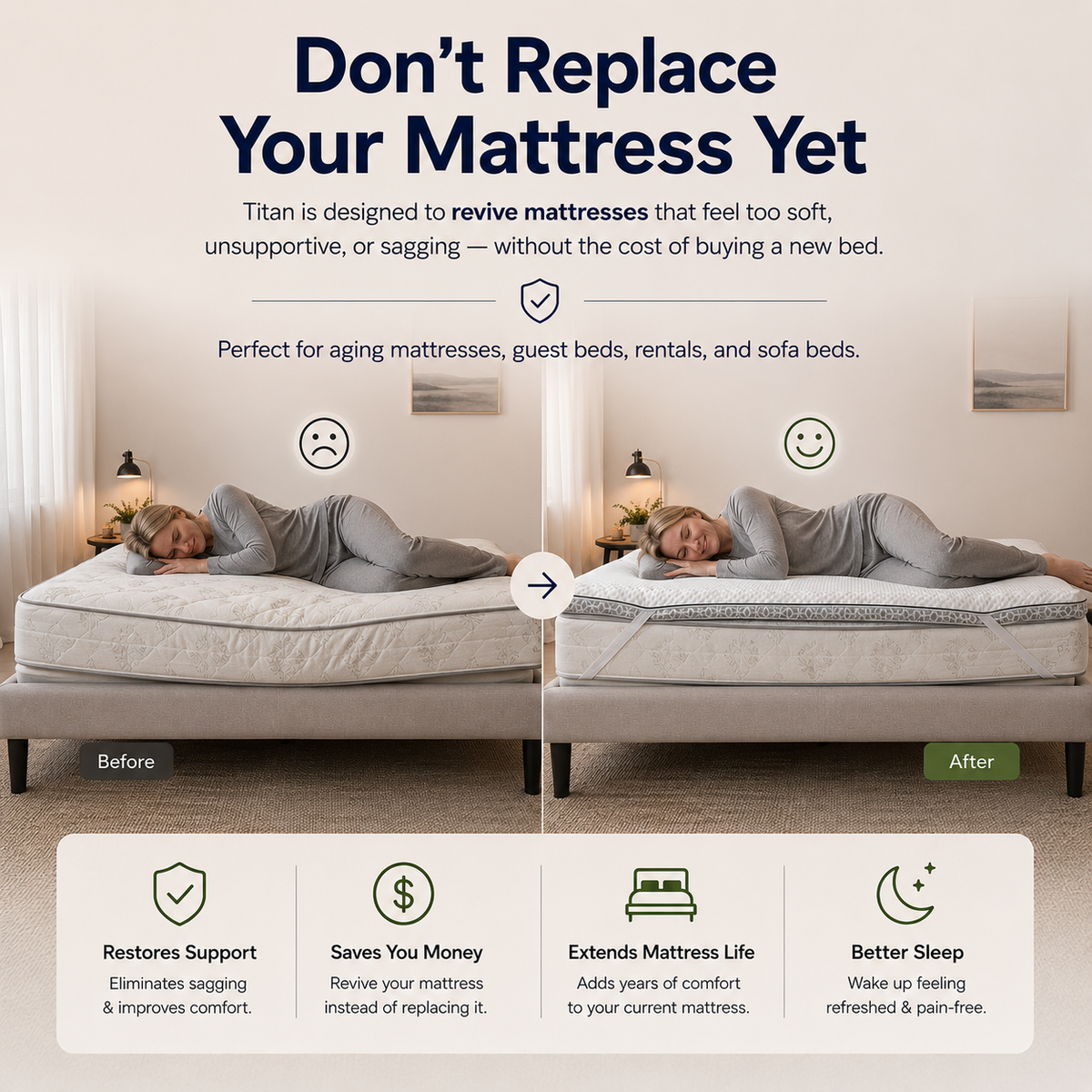 Brightr® Titan Mattress Topper | Firm & Medium Firm | 5 cm Reversible | Enhanced Back & Hip Support for Soft Mattresses