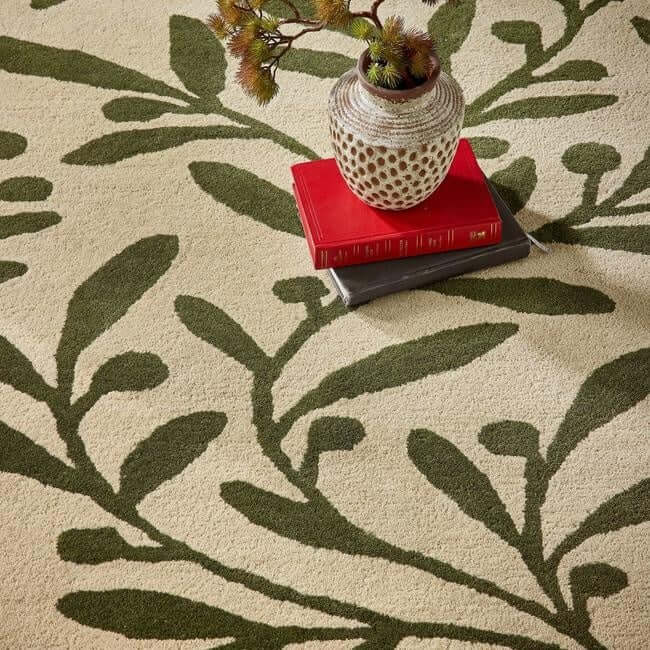 Cream Wool Rug Floral Design