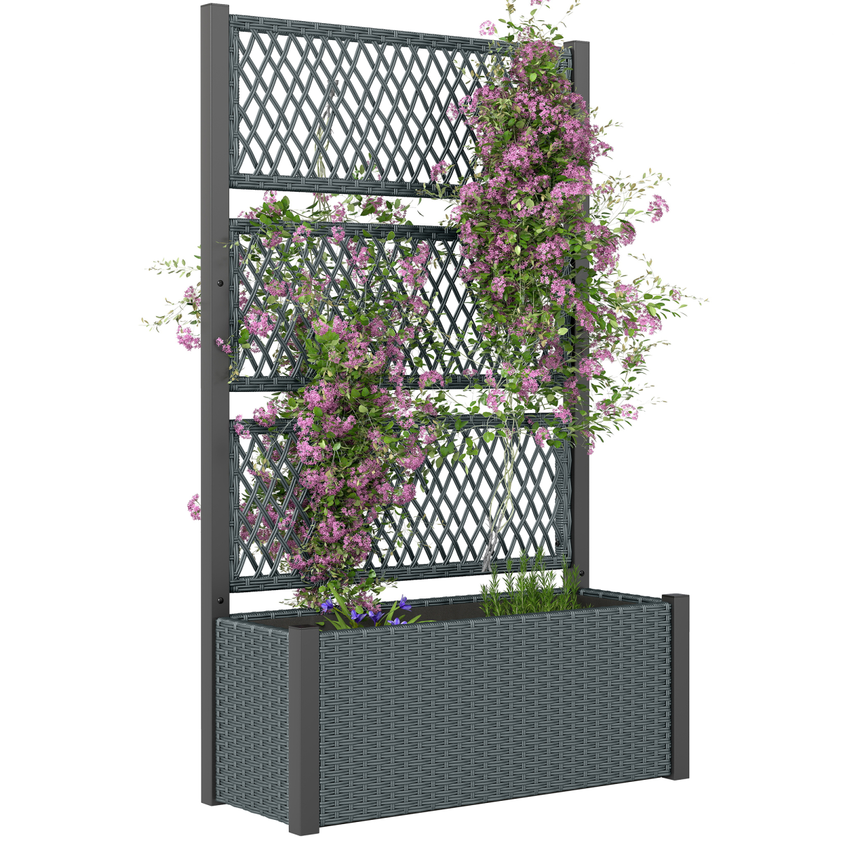 Outsunny Garden Planter Box with Trellis, Rattan Raised Bed
