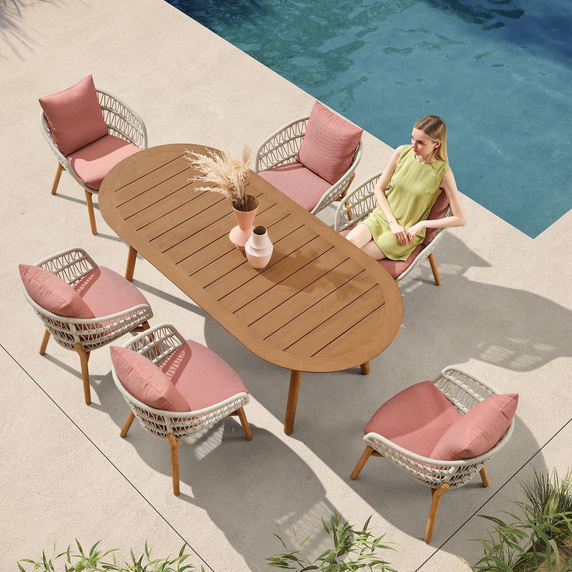 HIGOLD VASCA 7 Pieces Teak Outdoor Dining Set With Cushions