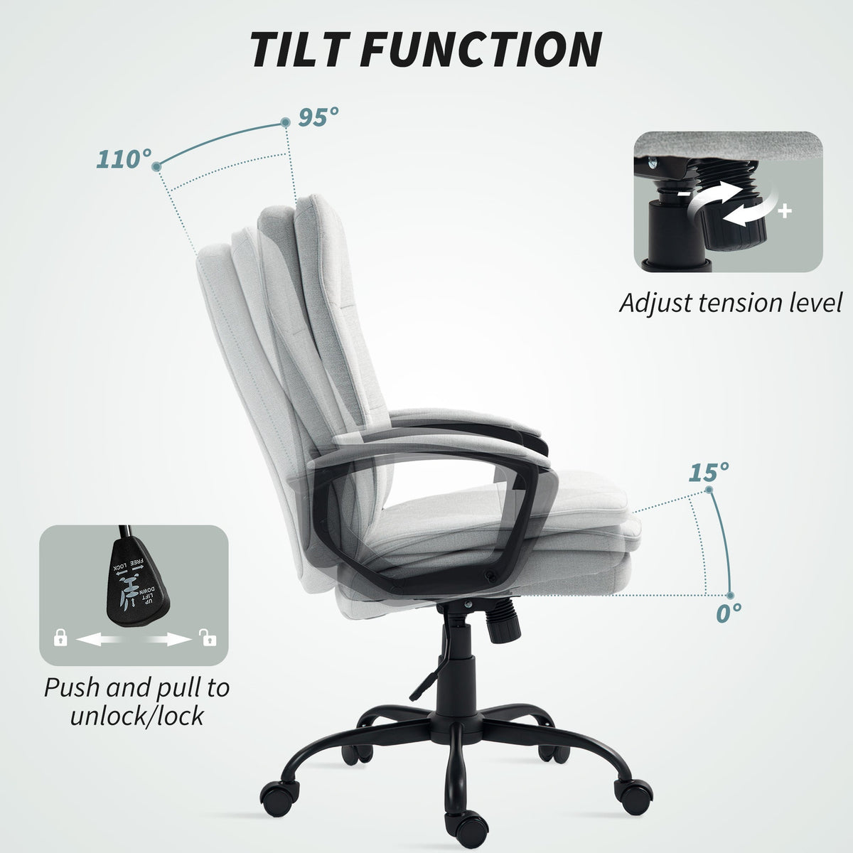 HOMCOM Linen-Look Double-Padded Office Chair - Grey