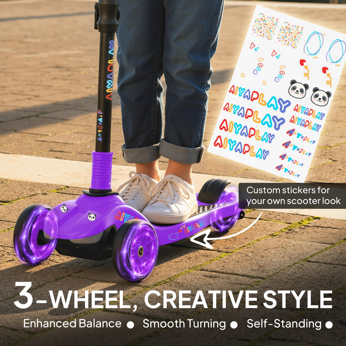 AIYAPLAY Three-Wheel Foldable Electric Scooter for Kids Aged 6-10 Years, Purple