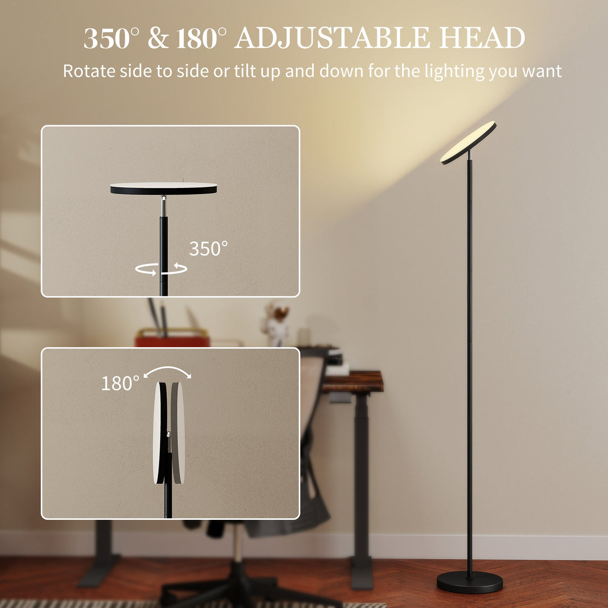 HOMCOM RGB Uplighter Floor Lamp, Tall Dimmable Standing Lamp with Remote & Touch Control, 350° Rotatable Head for Living Room Bedroom, 2700K-6000K Colour Temperatures, Black