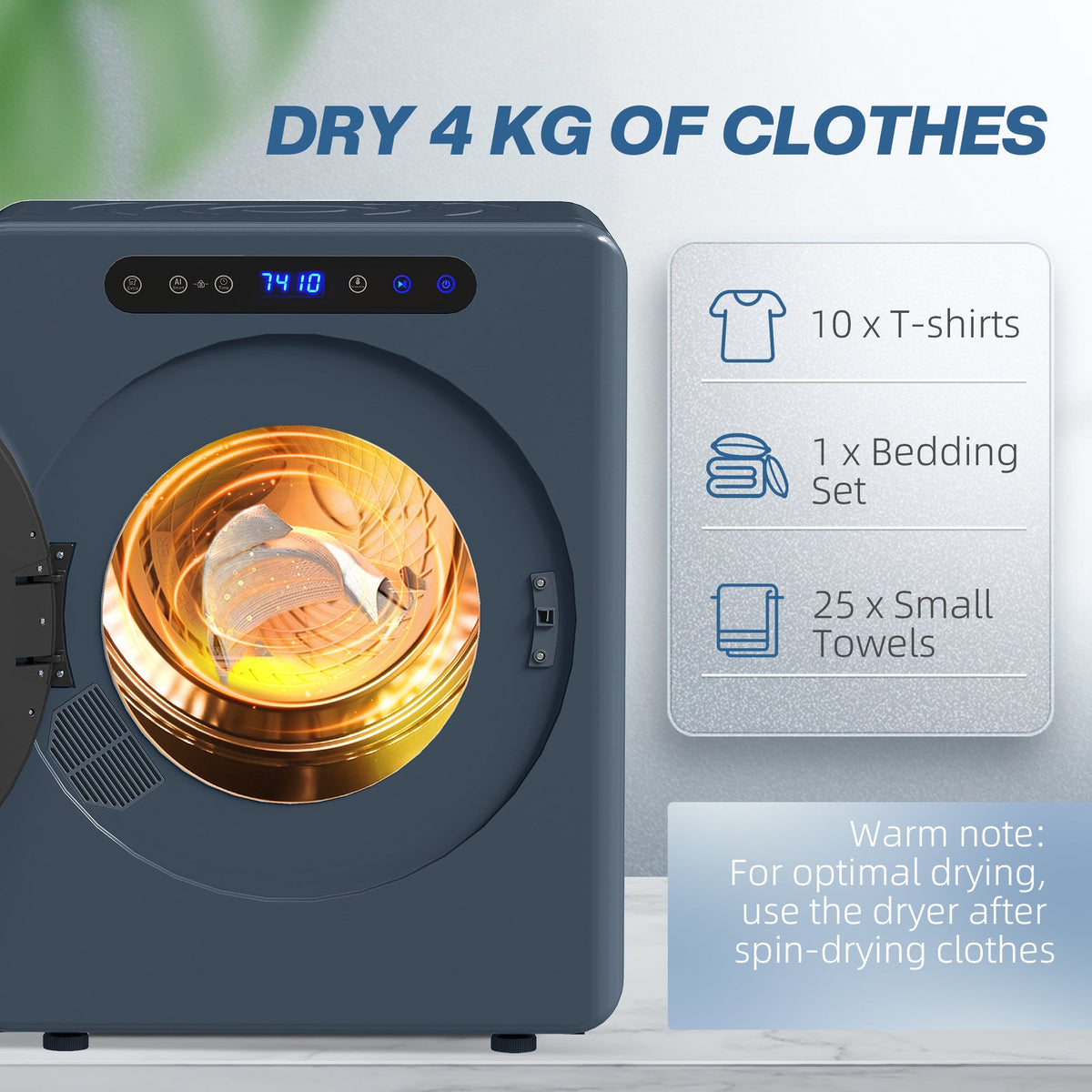HOMCOM 5kg Compact 40-60℃  Tumble Dryer Blue