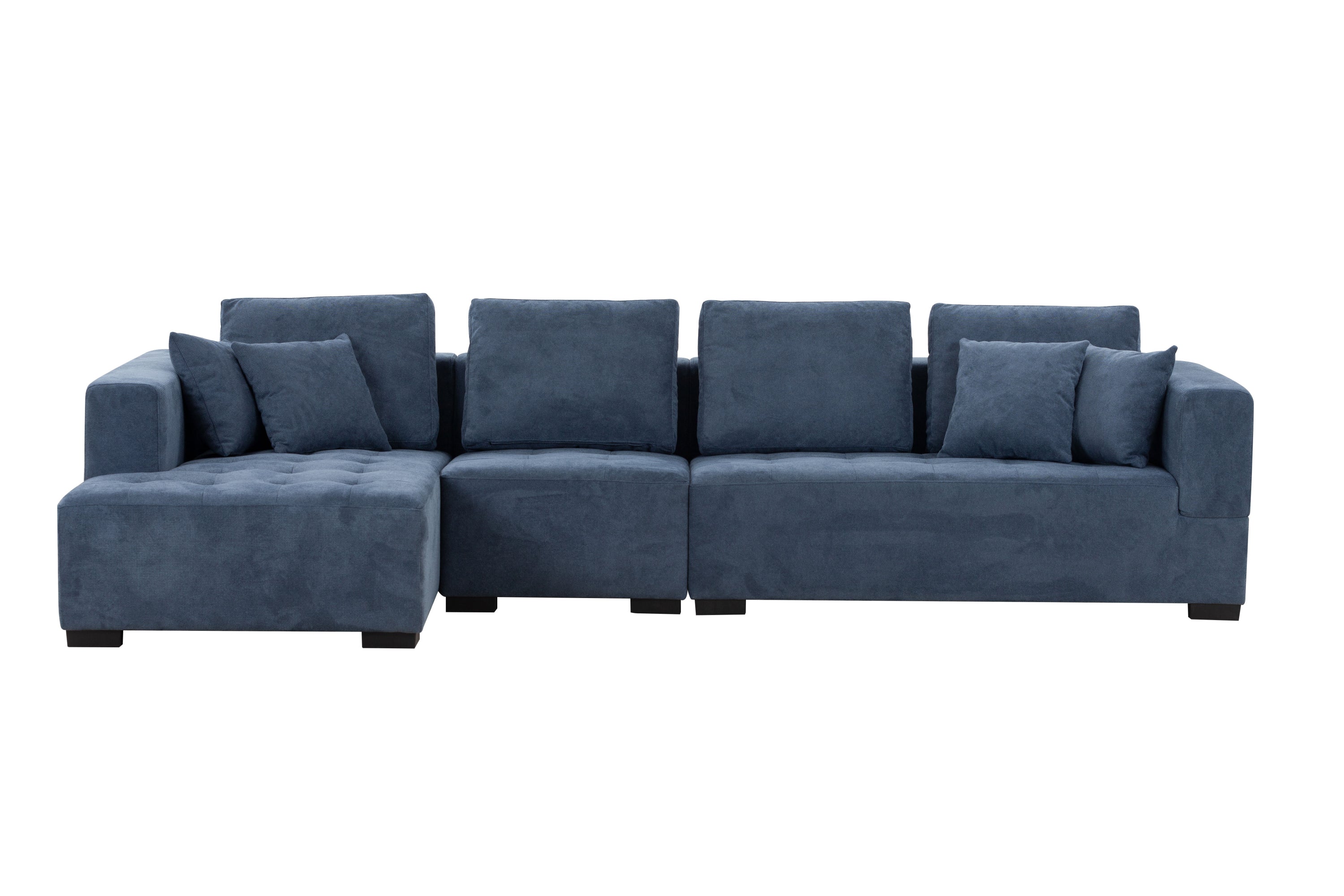 134'' Mid Century Modern Sofa With Left Chaise for Living Room Sofa, BLUE