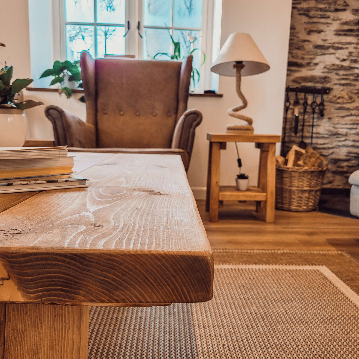 DIAN Rustic Wooden Coffee Table With Angled Legs