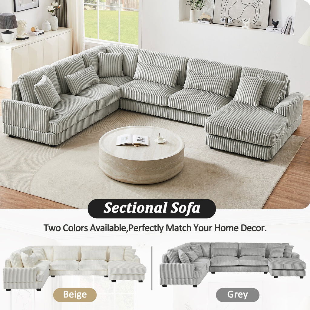 129" Oversized Sectional U-Shaped Sofa Couch Upholstered in Soft Corduroy