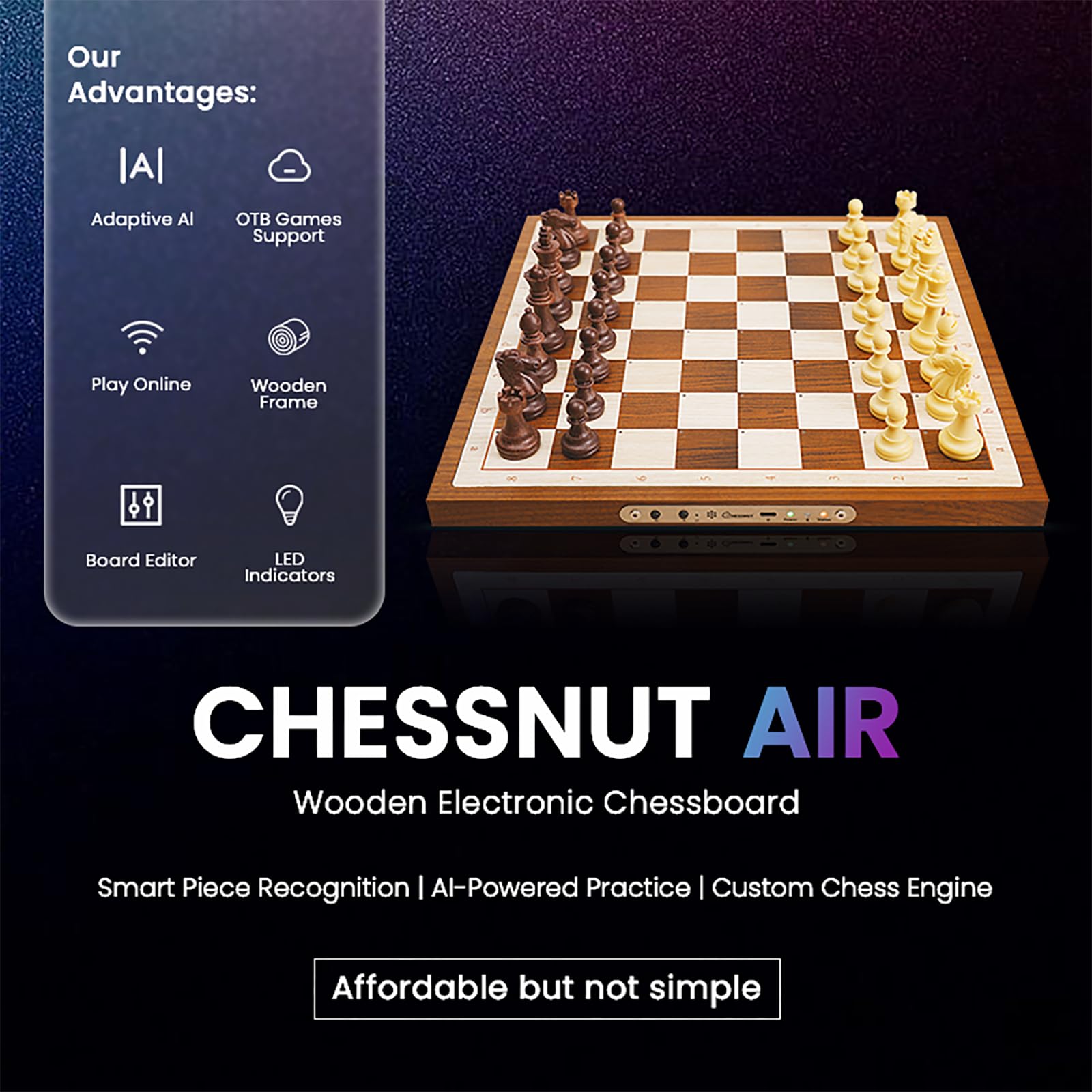 Chessnut Air Electronic Chess Set — Handcrafted Wooden Board with AI, LEDs & Online Play
