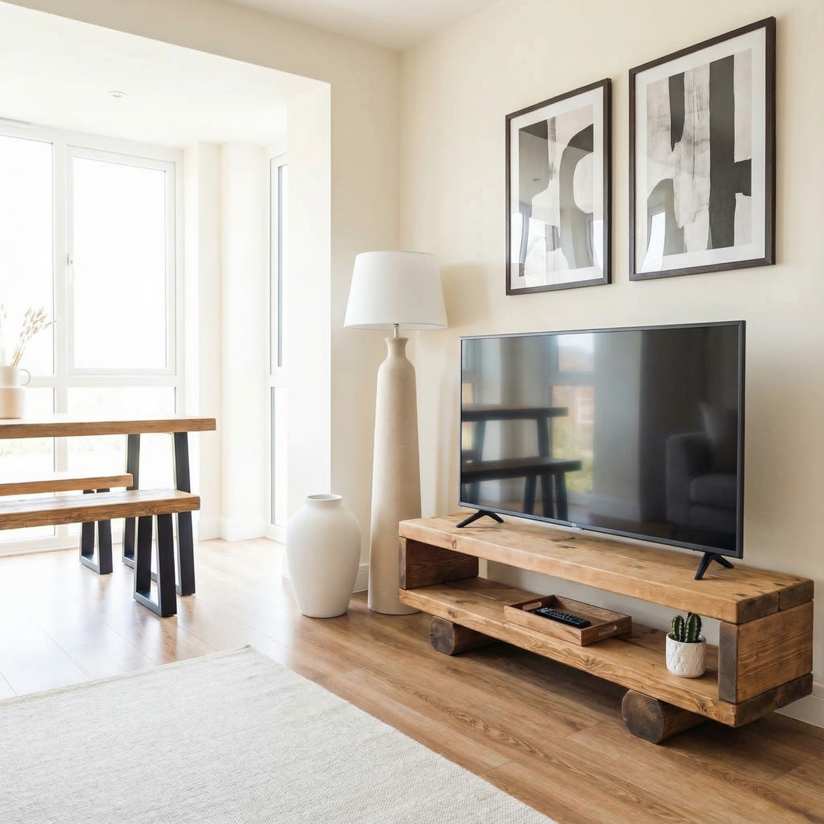 Handmade Rustic Solid Wood TV Unit: Timber Media Console