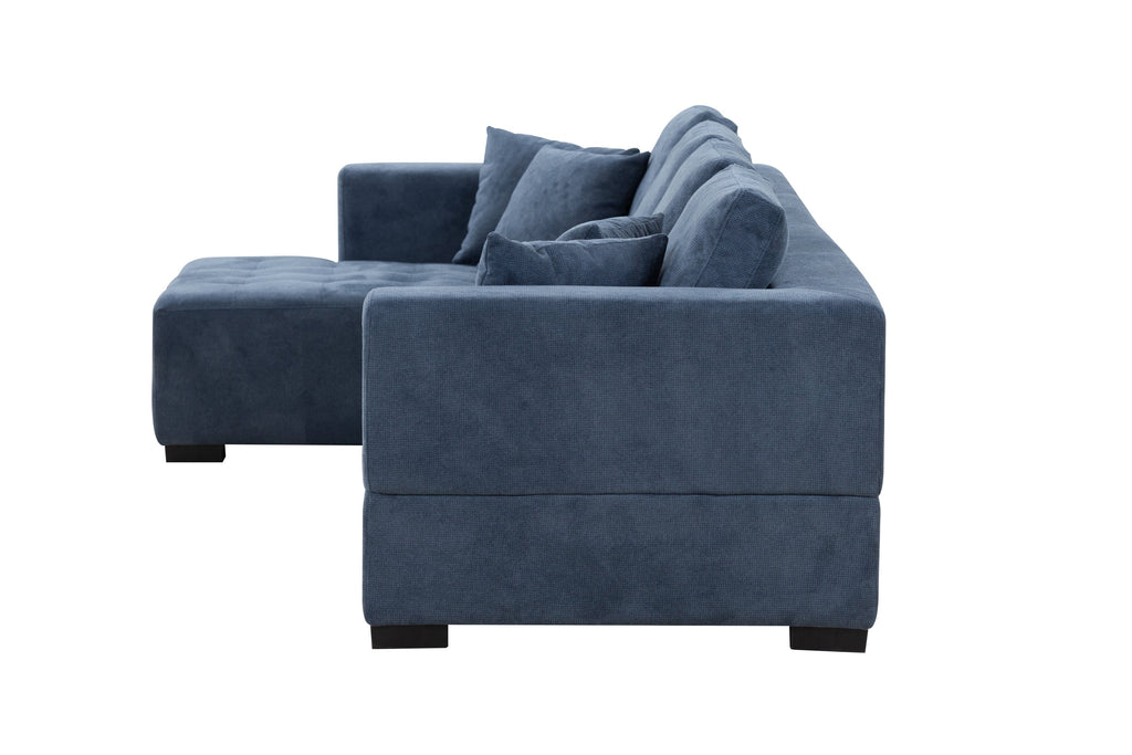 134'' Mid Century Modern Sofa With Left Chaise for Living Room Sofa, BLUE