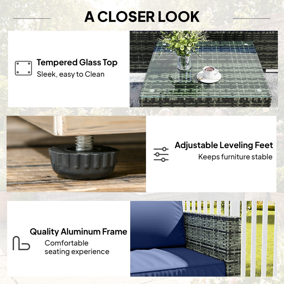 Outsunny Four-Piece Rattan Sofa Set - Blue