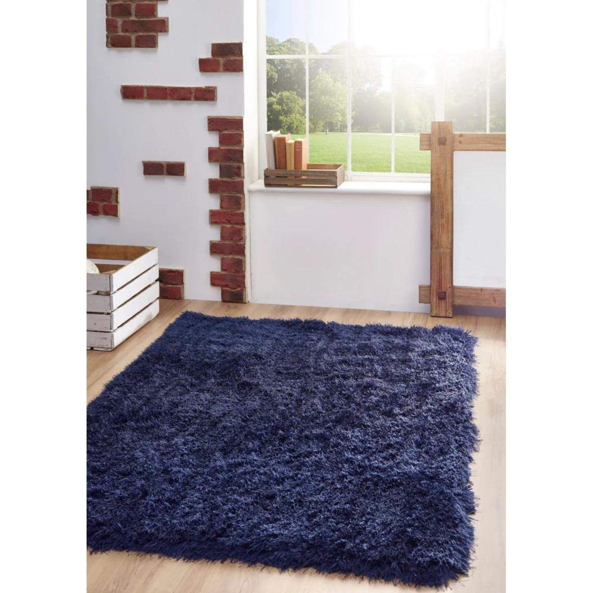 Extravagance Navy Shaggy Rug