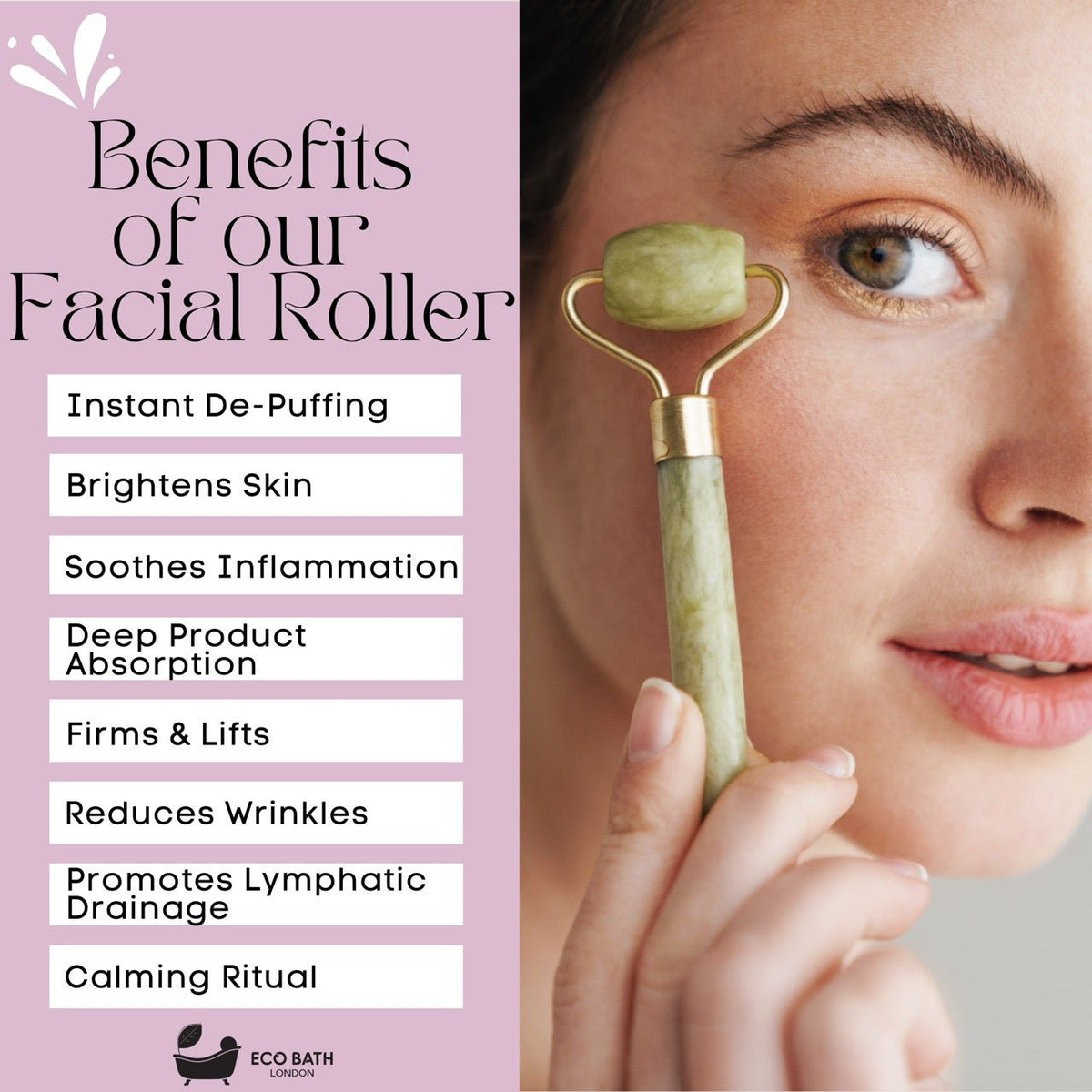 Eco Bath London Jade Face Roller - Smooth End