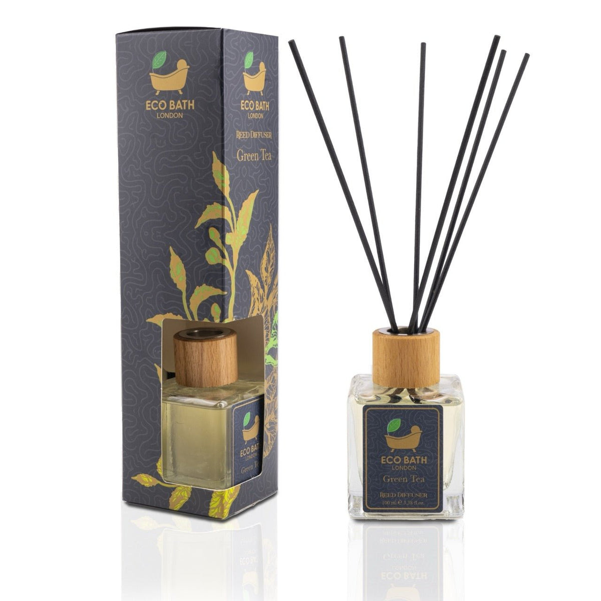 Eco Bath London Green Tea Reed Diffuser - Refreshing Room Fragrance with Notes of Bergamot and Green Tea, 100ml (3.38 Fl.Oz)