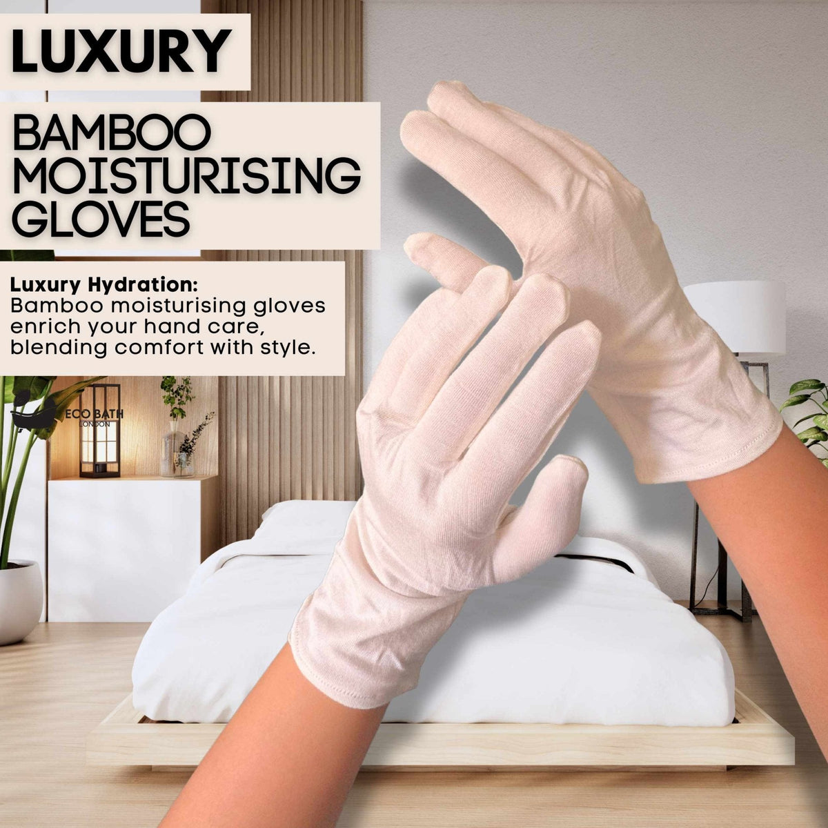 Eco Bath London Moisturising Gloves - 1 Pair, Ultra Soft Hand Gloves for Eczema & Dry Hands