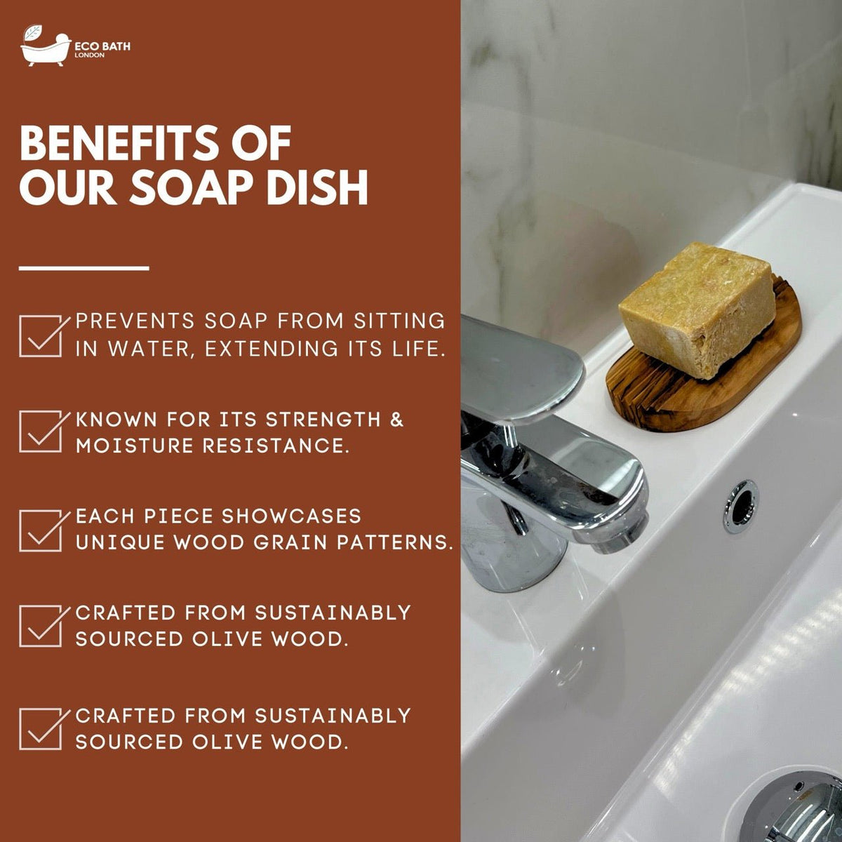 Eco Bath London Olive Wood Ridged Soap Dish